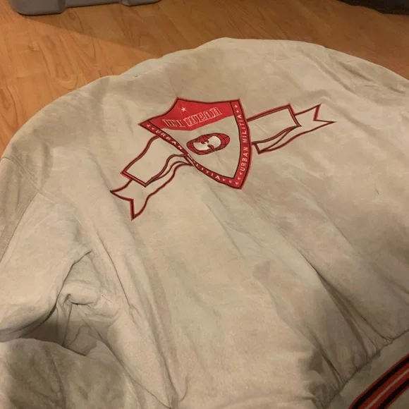 Grey Leather Jacket with Red Accents